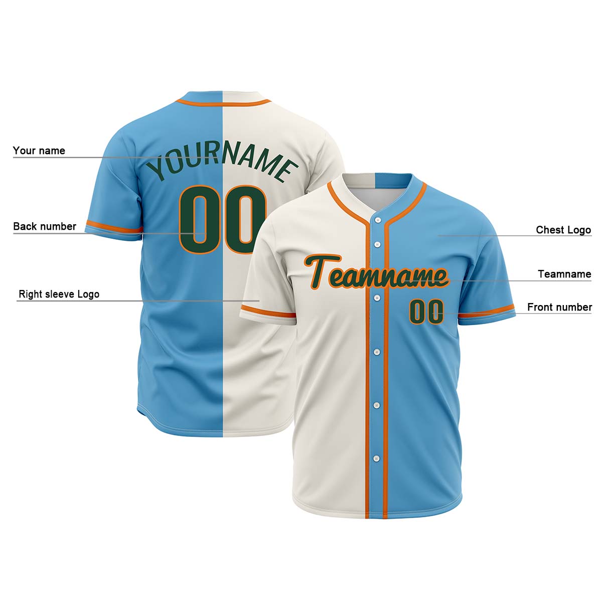 Custom Light Blue Off White Hip Hop Baseball Jersey Stitched Printed - Personalized Name Number Shirts #BB-0919-0065