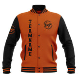 Custom Black Dark Orange Waterproof Varsity Jackets Personalized Stitched Name Number Logo to Letterman Jackets