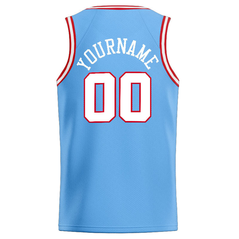 Custom Stitched Basketball Jersey for Men, Women And Kids Light Blue-White-Red