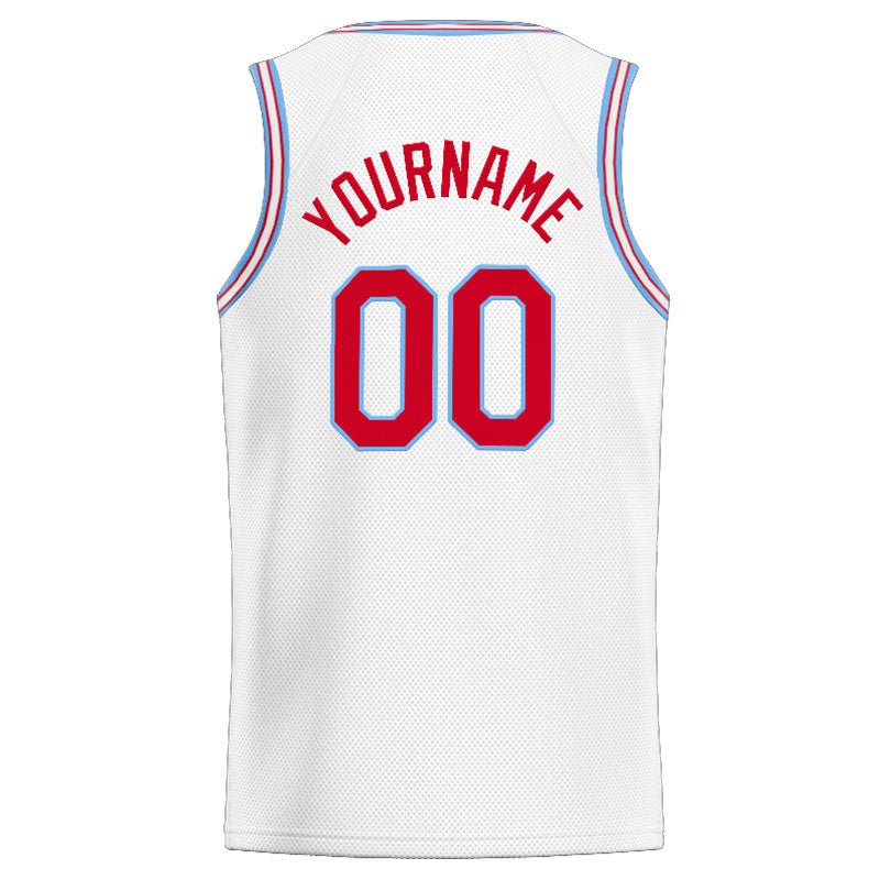 Custom Stitched Basketball Jersey for Men, Women And Kids White-Red-Light Blue