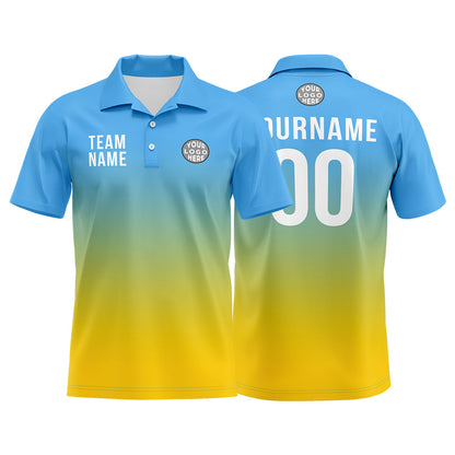 Custom Light Blue Yellow Football Gradient Polo Shirts  Add Your Unique Logo/Name/Number