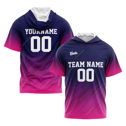 Custom Navy Pink Short Sleeve Hoodies for Men Women Shirts with Hoods Printed Name Logo