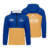 Custom Blue Light Orange Windproof Softshell  Hooded Jacket - Lightweight Full - Zip, Full Print Logos & Texts