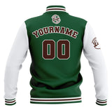 Custom Green White Brown Waterproof Varsity Jackets Personalized Stitched Name Number Logo to Letterman Jackets