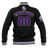 Custom Black Purple White Waterproof Varsity Jackets Personalized Stitched Name Number Logo to Letterman Jackets