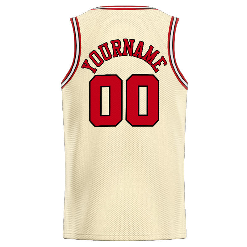 Custom Stitched Basketball Jersey for Men, Women And Kids Cream-Red-Black