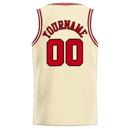 Custom Stitched Basketball Jersey for Men, Women And Kids Cream-Red-Black