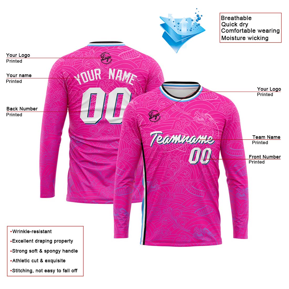 Custom Basketball Soccer Football Shooting Long T-Shirt for Adults and Kids Pink