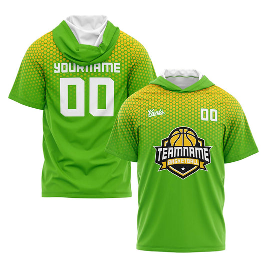 Custom Green Yellow Hooded T-Shirt Short Sleeve Hoodies for Men Women Shirts with Hoods Printed Name Logo