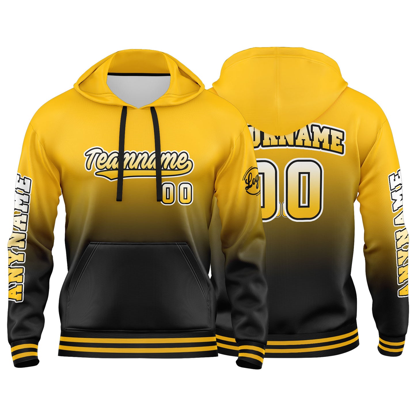 Custom Yellow Black Sweatshirt Hoodie For Men Women Girl Boy Print Your Logo Name Number