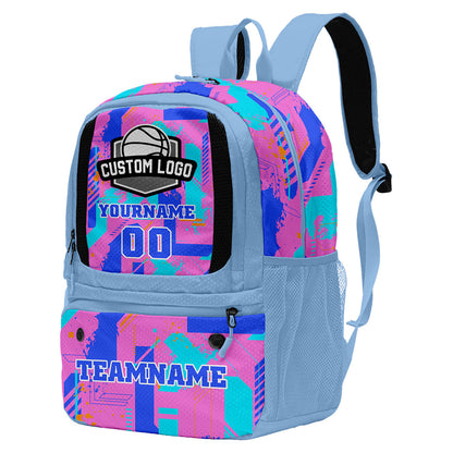 Custom Light Blue Bright Purple Orange Green Basketball Soccer Backpack Personalized Player Names Numbers Team Logo #BB-0919-0019