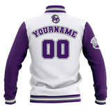 Custom White Pruple Grey Waterproof Varsity Jackets Personalized Stitched Name Number Logo to Letterman Jackets