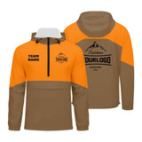 Custom Brown Orange Windproof Softshell  Hooded Jacket - Lightweight Full - Zip, Full Print Logos & Texts