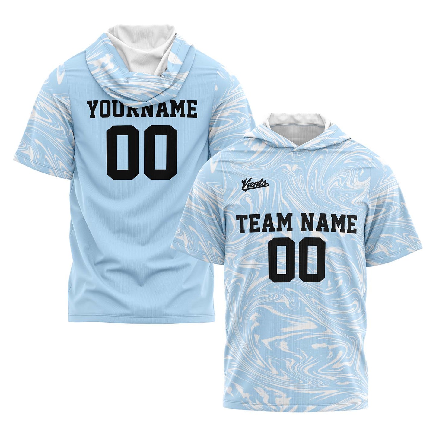 Custom Light Blue Short Sleeve Hoodies for Men Women Shirts with Hoods Printed Name Logo