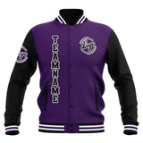 Custom Black Purple White Waterproof Varsity Jackets Personalized Stitched Name Number Logo to Letterman Jackets