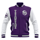 Custom Purple White Grey Waterproof Varsity Jackets Personalized Stitched Name Number Logo to Letterman Jackets