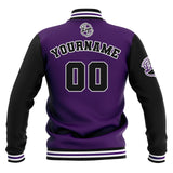 Custom Black Purple White Waterproof Varsity Jackets Personalized Stitched Name Number Logo to Letterman Jackets