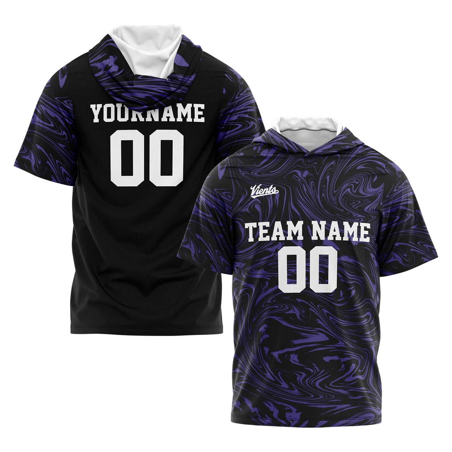 Custom Black Purple Short Sleeve Hoodies for Men Women Shirts with Hoods Printed Name Logo
