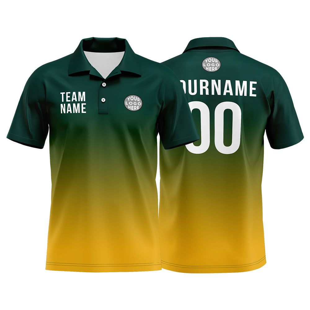 Custom Green Yellow Football Gradient Polo Shirts  Add Your Unique Logo/Name/Number