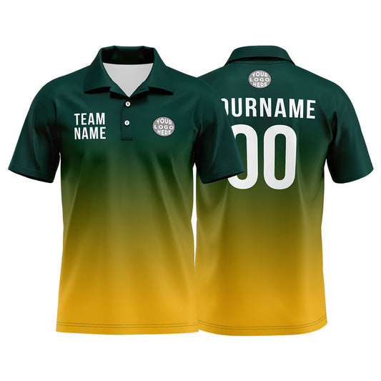 Custom Green Yellow Football Gradient Polo Shirts  Add Your Unique Logo/Name/Number