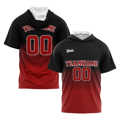 Custom Red Black Short Sleeve Hoodies for Men Women Shirts with Hoods Printed Name Logo