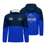 Custom Navy Blue Windproof Softshell  Hooded Jacket - Lightweight Full - Zip, Full Print Logos & Texts