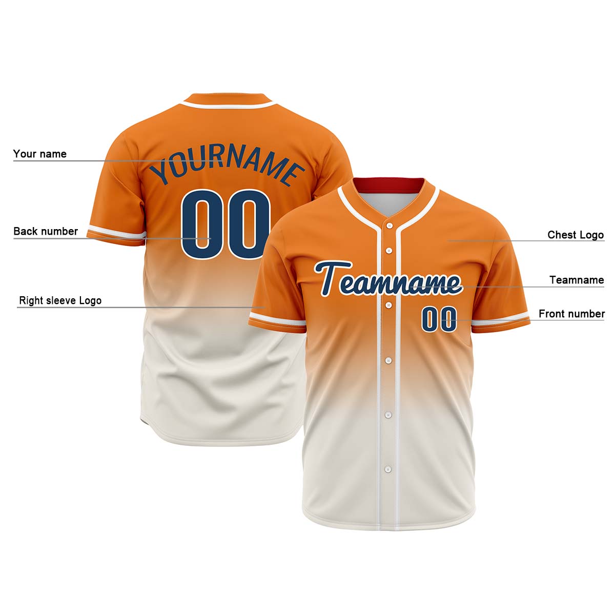 Custom Orange Off White Hip Hop Baseball Jersey Stitched Printed - Personalized Name Number Shirts #BB-0919-0079
