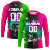 Custom Basketball Soccer Football Shooting Long T-Shirt for Adults and Kids Green&Pink