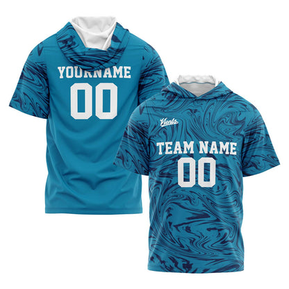 Custom Aqua Navy Short Sleeve Hoodies for Men Women Shirts with Hoods Printed Name Logo