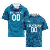Custom Aqua Navy Short Sleeve Hoodies for Men Women Shirts with Hoods Printed Name Logo