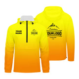 Custom Yellow Orange Windproof Softshell  Hooded Jacket - Lightweight Full - Zip, Full Print Logos & Texts