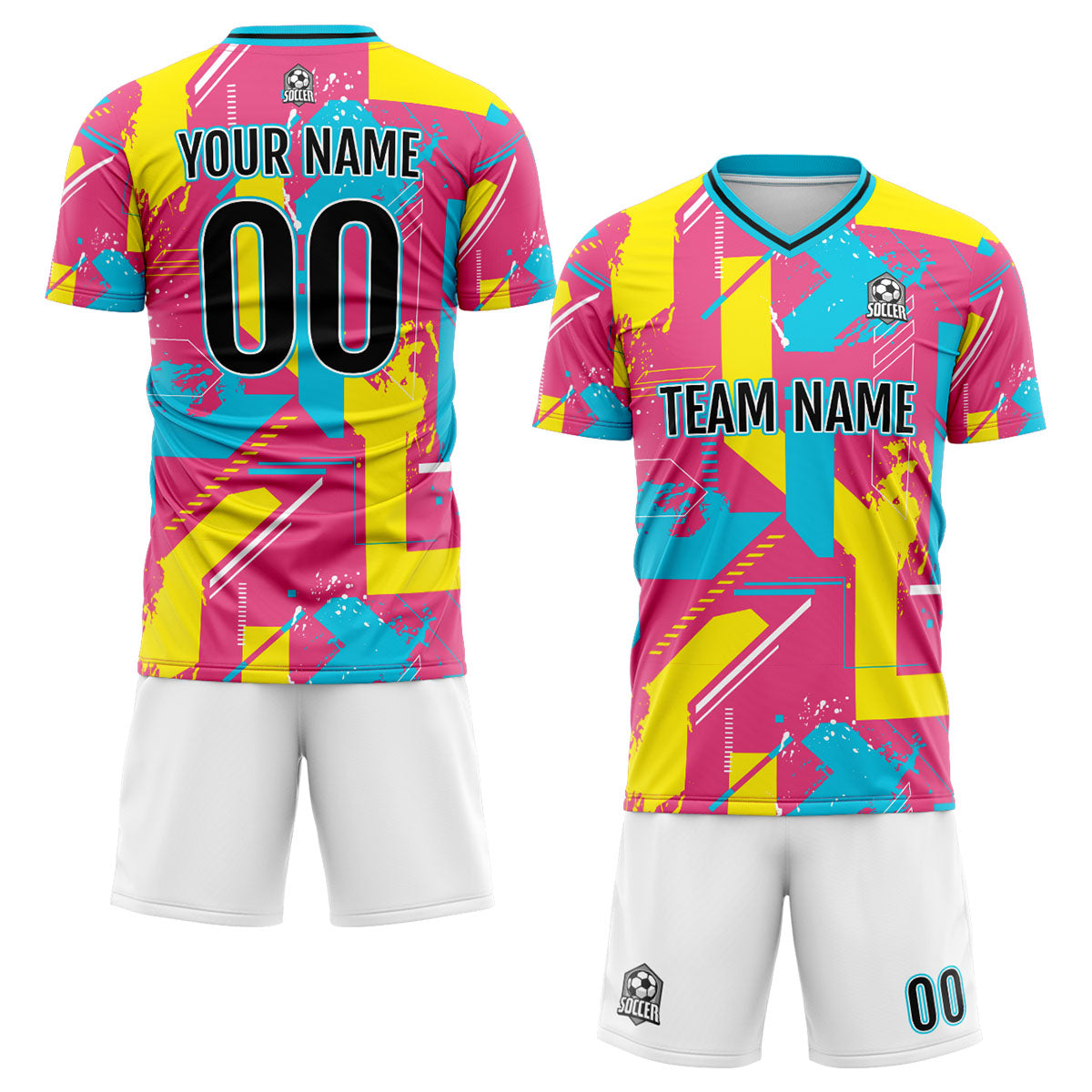 Custom Pink Yellow Uniform Jersey Kids Adults Personalized Set Jersey Shirt