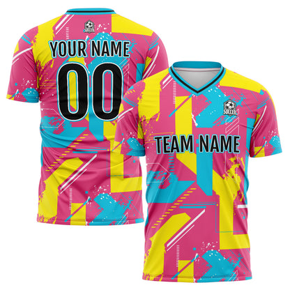 Custom Pink Yellow Uniform Jersey Kids Adults Personalized Set Jersey Shirt