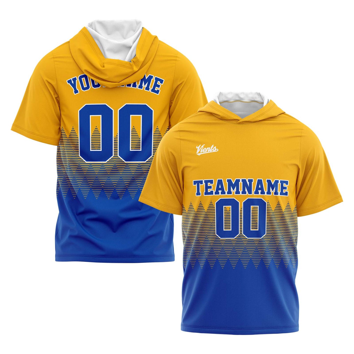 Custom Yellow Blue Short Sleeve Hoodies for Men Women Shirts with Hoods Printed Name Logo