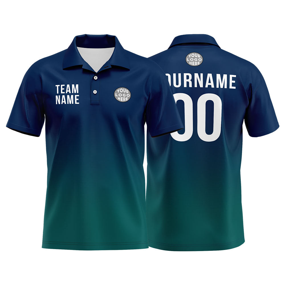 Custom Navy Green Football Gradient Polo Shirts  Add Your Unique Logo/Name/Number