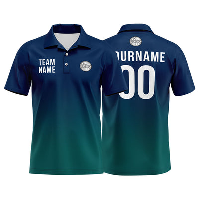 Custom Navy Green Football Gradient Polo Shirts  Add Your Unique Logo/Name/Number
