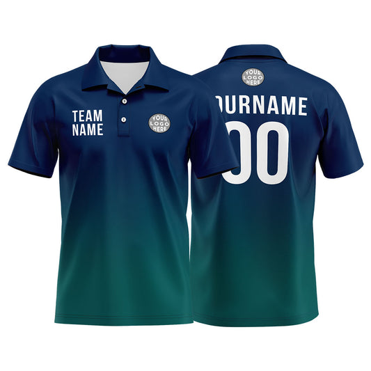 Custom Navy Green Football Gradient Polo Shirts  Add Your Unique Logo/Name/Number