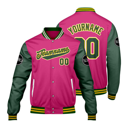 Custom Pink Green Varsity Jackets for Men Women Youth Personalized Letterman Jackets