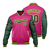 Custom Pink Green Varsity Jackets for Men Women Youth Personalized Letterman Jackets