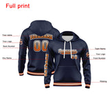 Custom Navy Orange Hoodie Personalized Mens Pullover Hoodie Printed Team Name Number Logo for Women