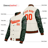 Custom Cream White Green Varsity Jackets for Men Women Youth Personalized Letterman Jackets