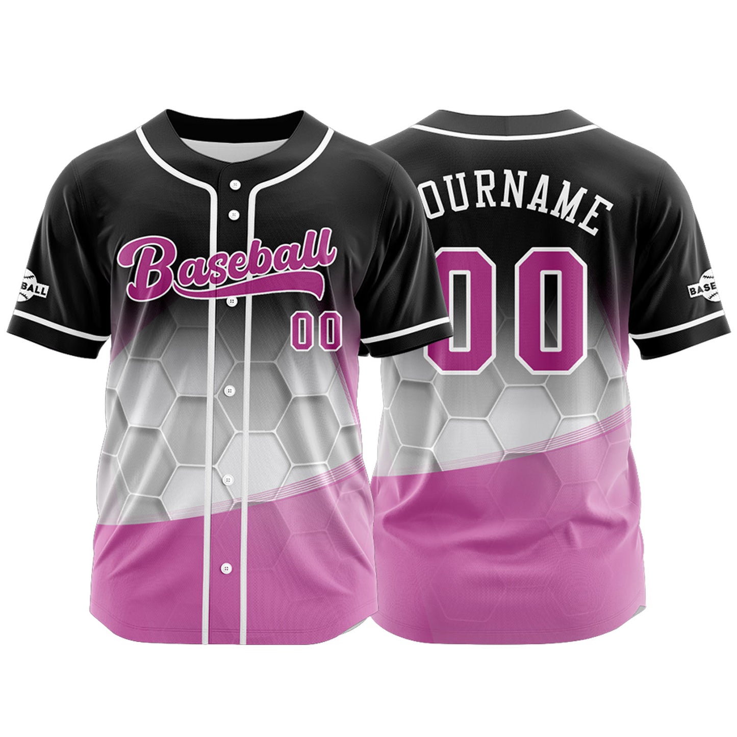 Custom Black Pink Button Down Baseball Jersey for Men Women Adult Youth Print Name Number Logo