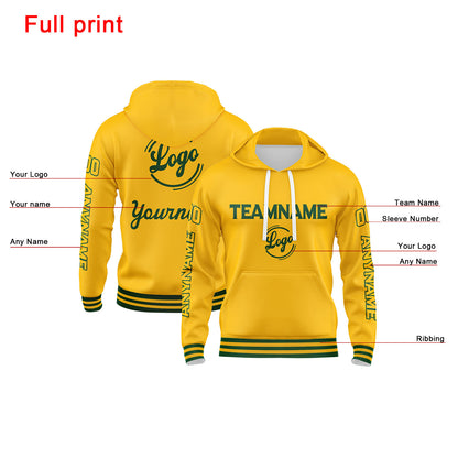 Custom Green Yellow  Hoodie Personalized Mens Pullover Hoodie Printed Team Name Number Logo for Women