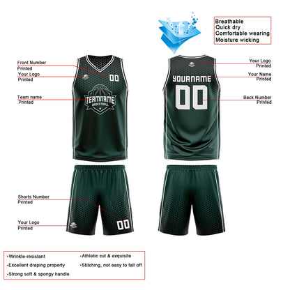 Custom Olive Green White Black Reversible Basketball Suit for Adults and Kids Personalized Jersey