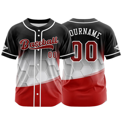 Custom Black Red Button Down Baseball Jersey for Men Women Adult Youth Print Name Number Logo