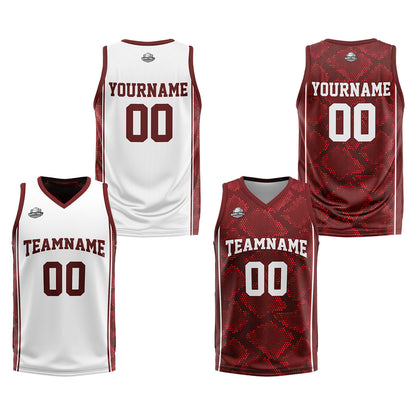 Custom White Red Reversible Basketball Suit for Adults and Kids Personalized Jersey