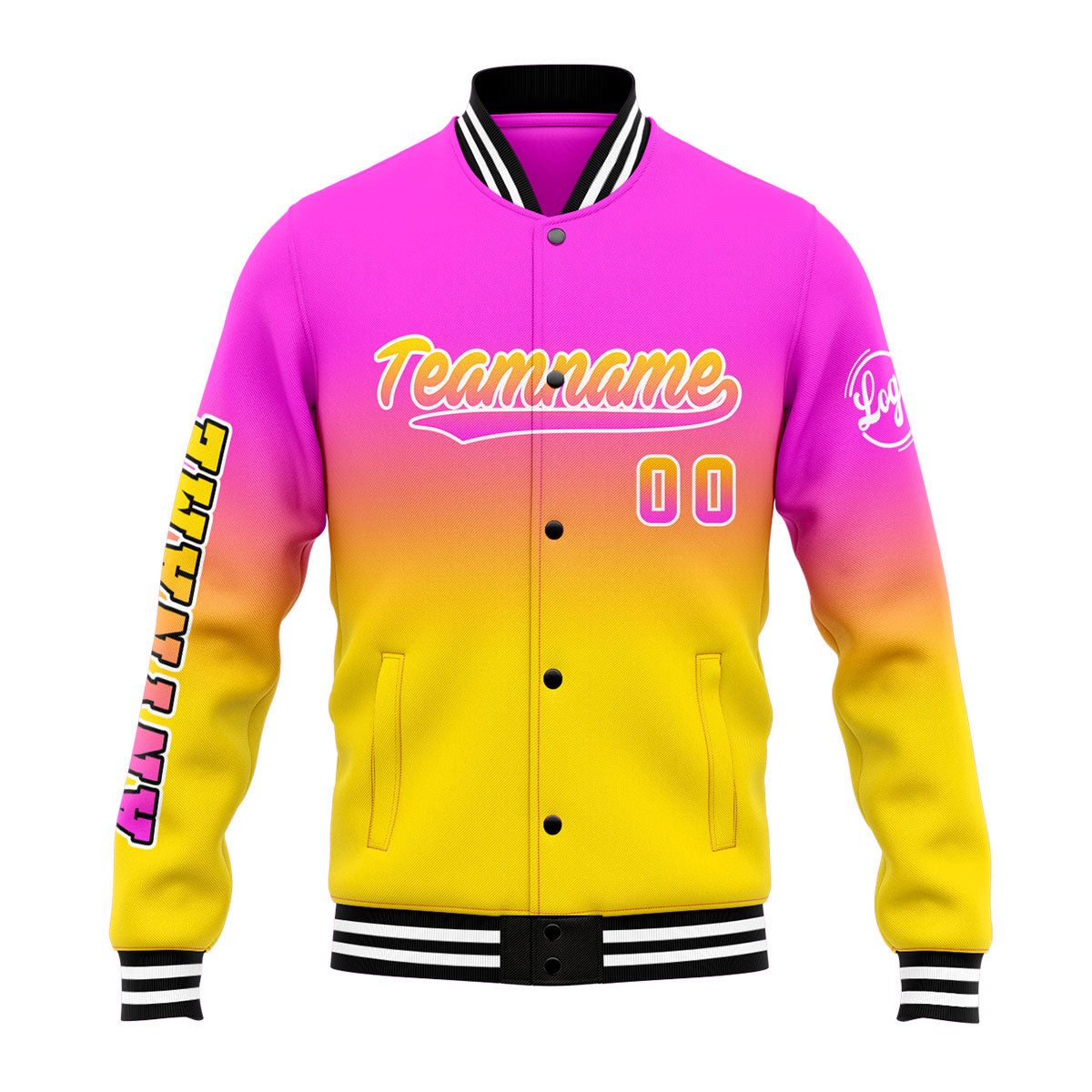 Custom Gradient Varsity Jacket Letterman jacket for Men, Women and Youth Pink Yellow
