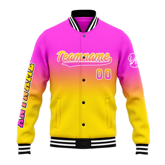 Custom Gradient Varsity Jacket Letterman jacket for Men, Women and Youth Pink Yellow