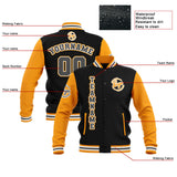 Custom Black Yellow Grey Waterproof Varsity Jackets Personalized Stitched Name Number Logo to Letterman Jackets