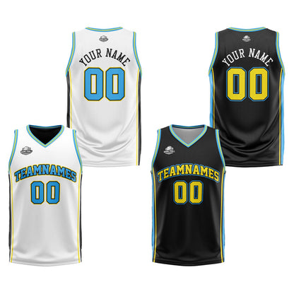 Custom White Black Light Blue Reversible Basketball Suit for Adults and Kids Personalized Jersey